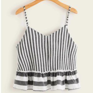 SHEIN Striped Frill Hem Peplum Top